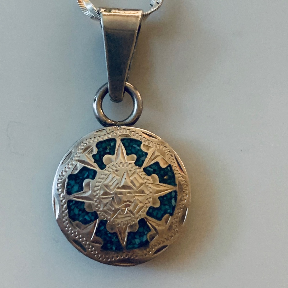 Tribal sterling silver and turquoise pendant